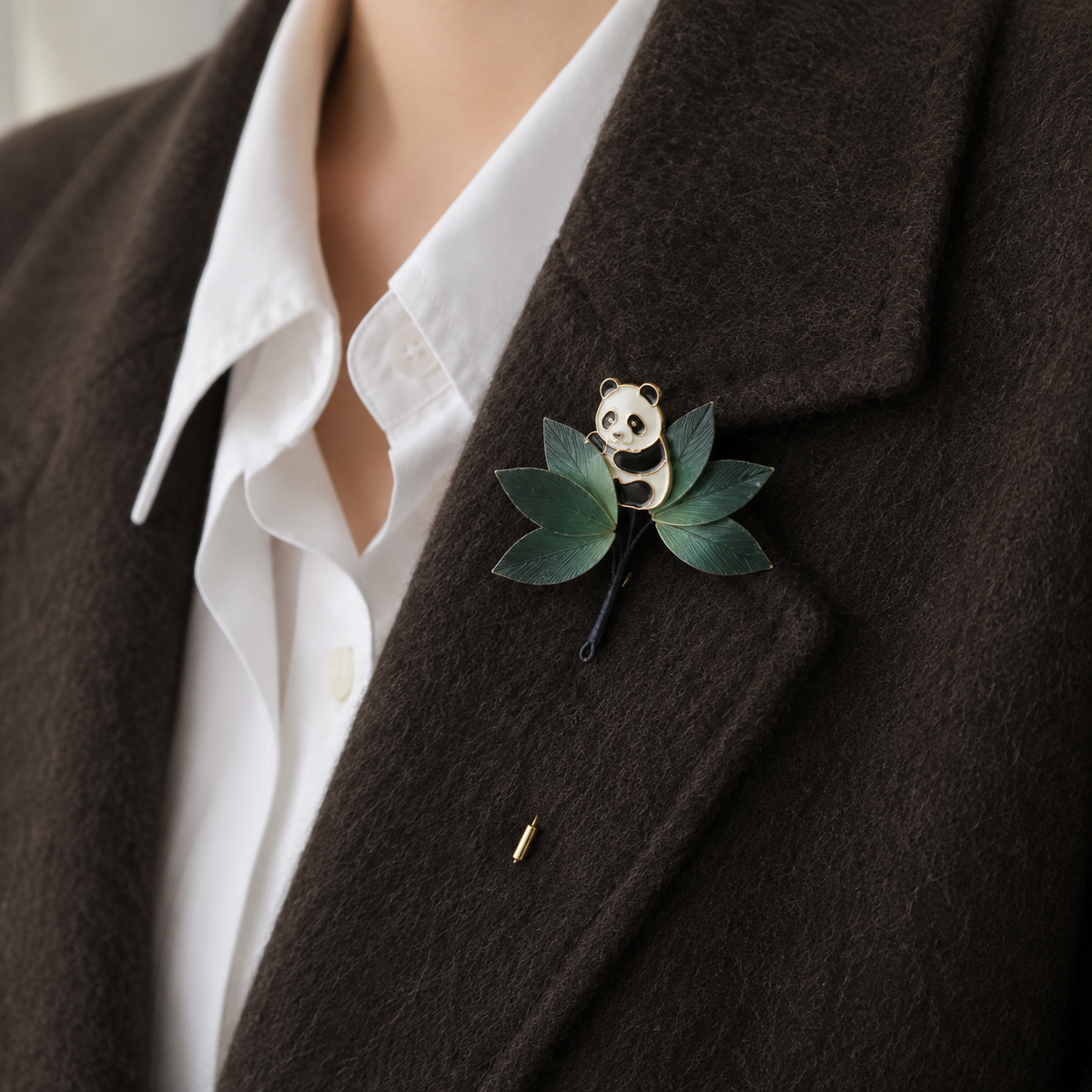 Handmade Panda & Bamboo Brooch – Traditional Ronghua Silk Thread Botanical Jewelry, Nature Inspired Wearable Art & Meaningful Gift