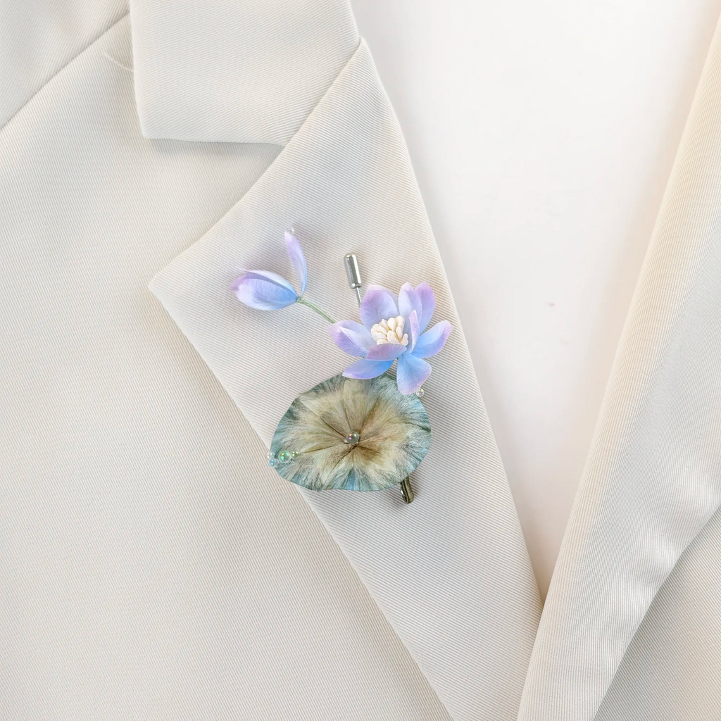 Handmade Lotus Blossom Brooch | 100% Silk Thread Ronghua Craft, Nature Inspired Botanical Art Jewelry, Unique Gift for Her