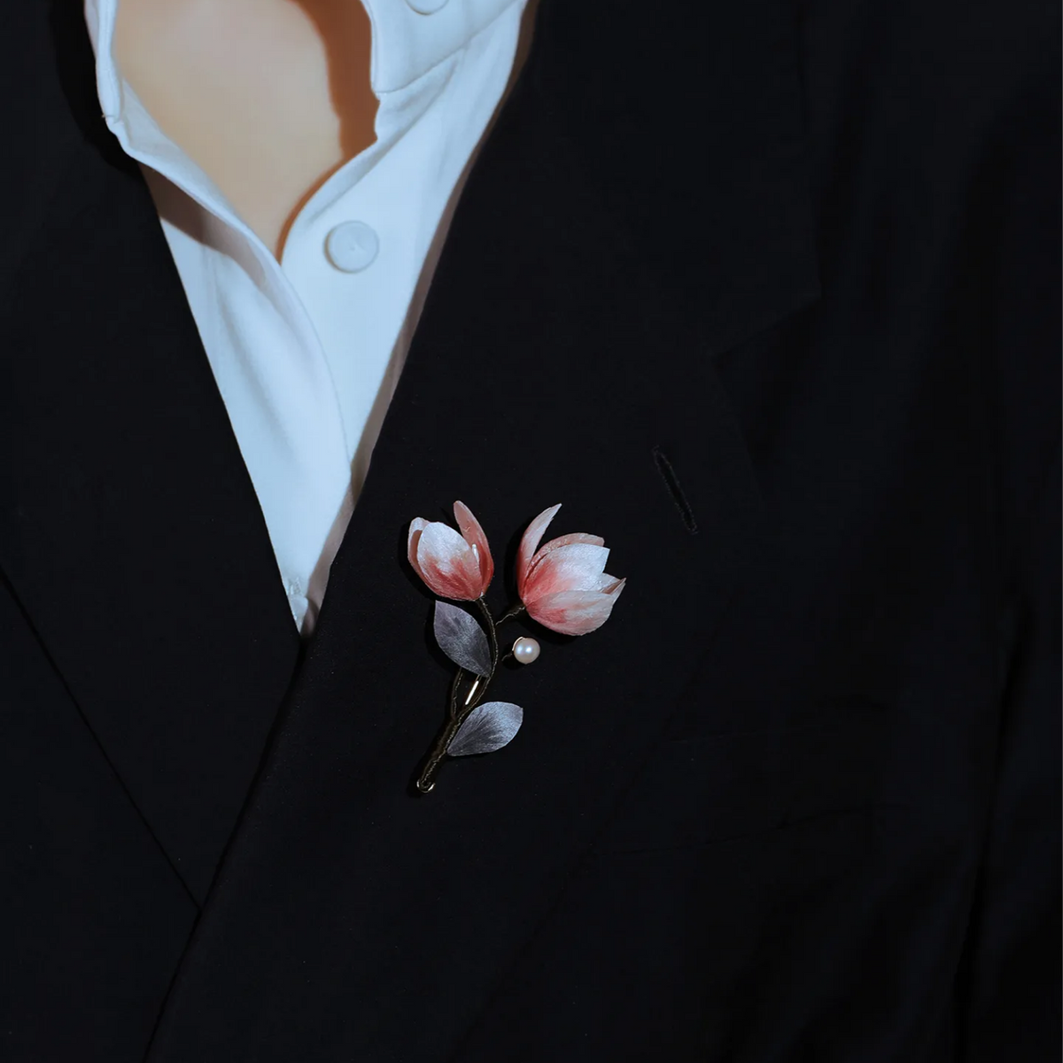 Magnolia Blossom Brooch | Handmade Silk Flower Art Inspired by Spring Nature | Traditional Ronghua Craft Jewelry