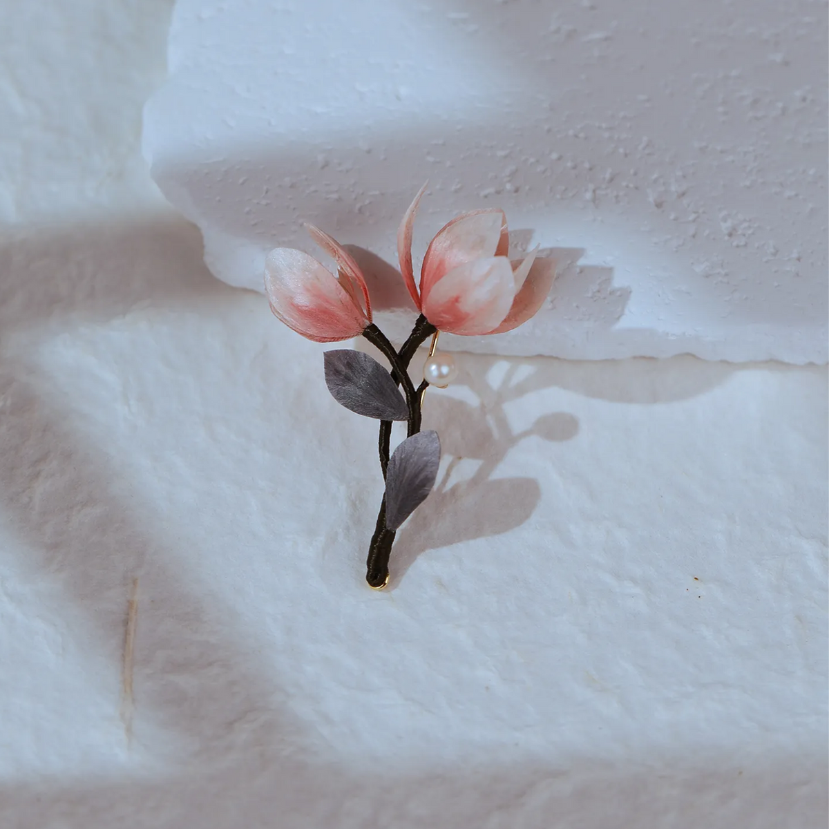 Magnolia Blossom Brooch | Handmade Silk Flower Art Inspired by Spring Nature | Traditional Ronghua Craft Jewelry