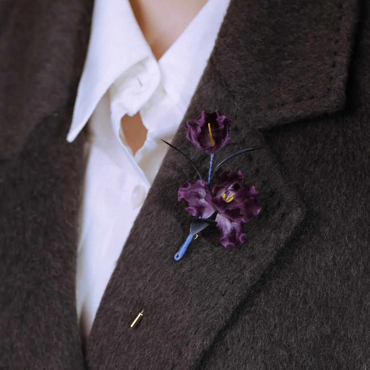 Handmade Purple Iris Flower Brooch | 100% Silk Thread Botanical Jewelry | Ronghua Traditional Craft Floral Gift for Nature Lovers