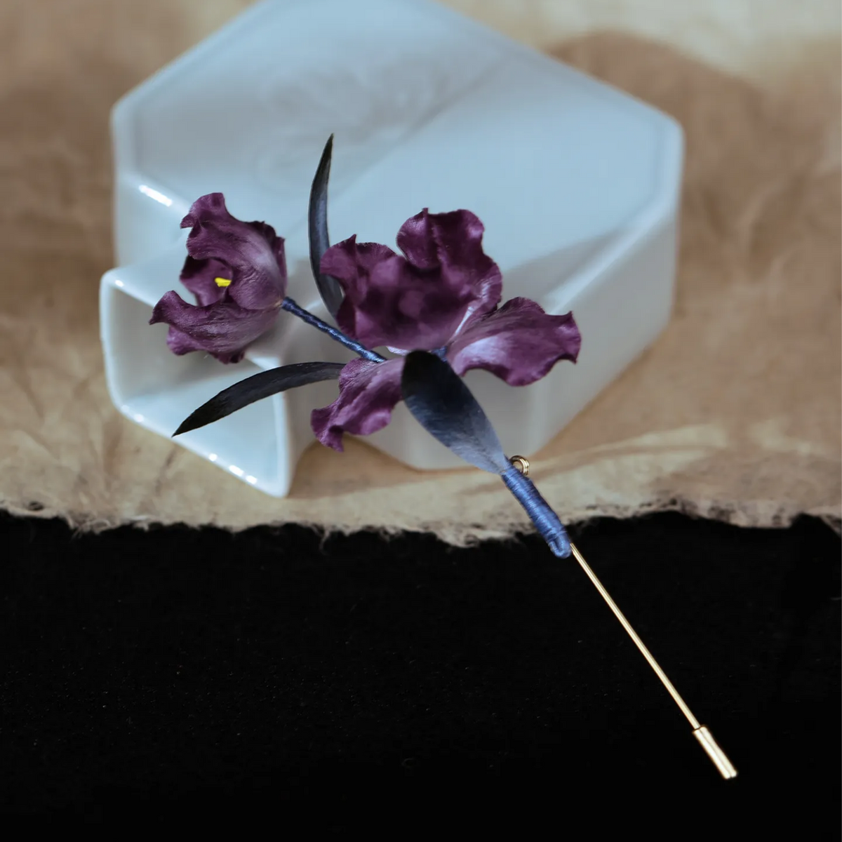 Handmade Purple Iris Flower Brooch | 100% Silk Thread Botanical Jewelry | Ronghua Traditional Craft Floral Gift for Nature Lovers