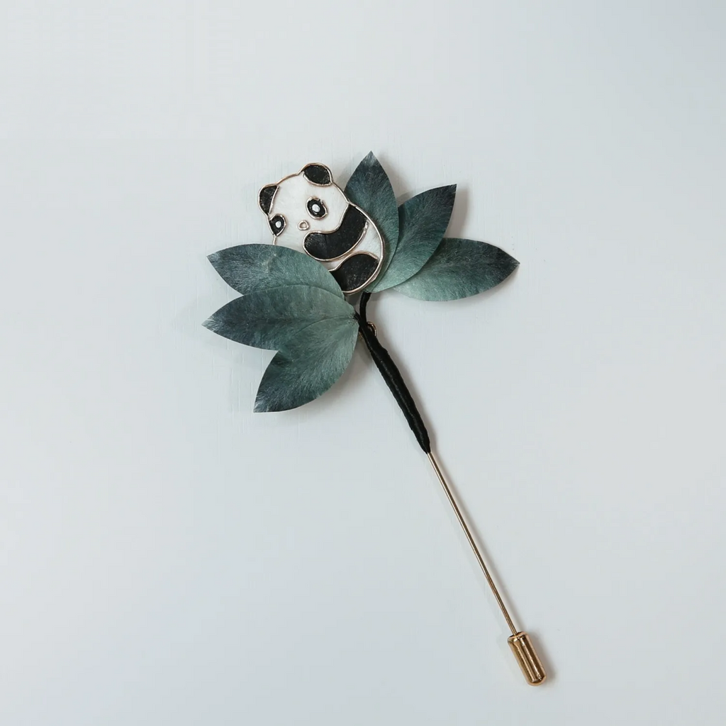 Handmade Panda & Bamboo Brooch – Traditional Ronghua Silk Thread Botanical Jewelry, Nature Inspired Wearable Art & Meaningful Gift