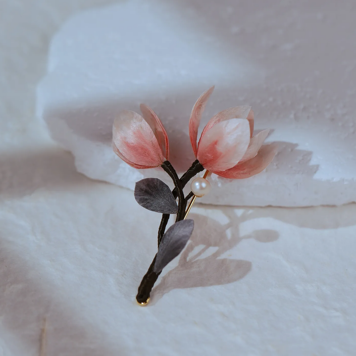 Magnolia Blossom Brooch | Handmade Silk Flower Art Inspired by Spring Nature | Traditional Ronghua Craft Jewelry