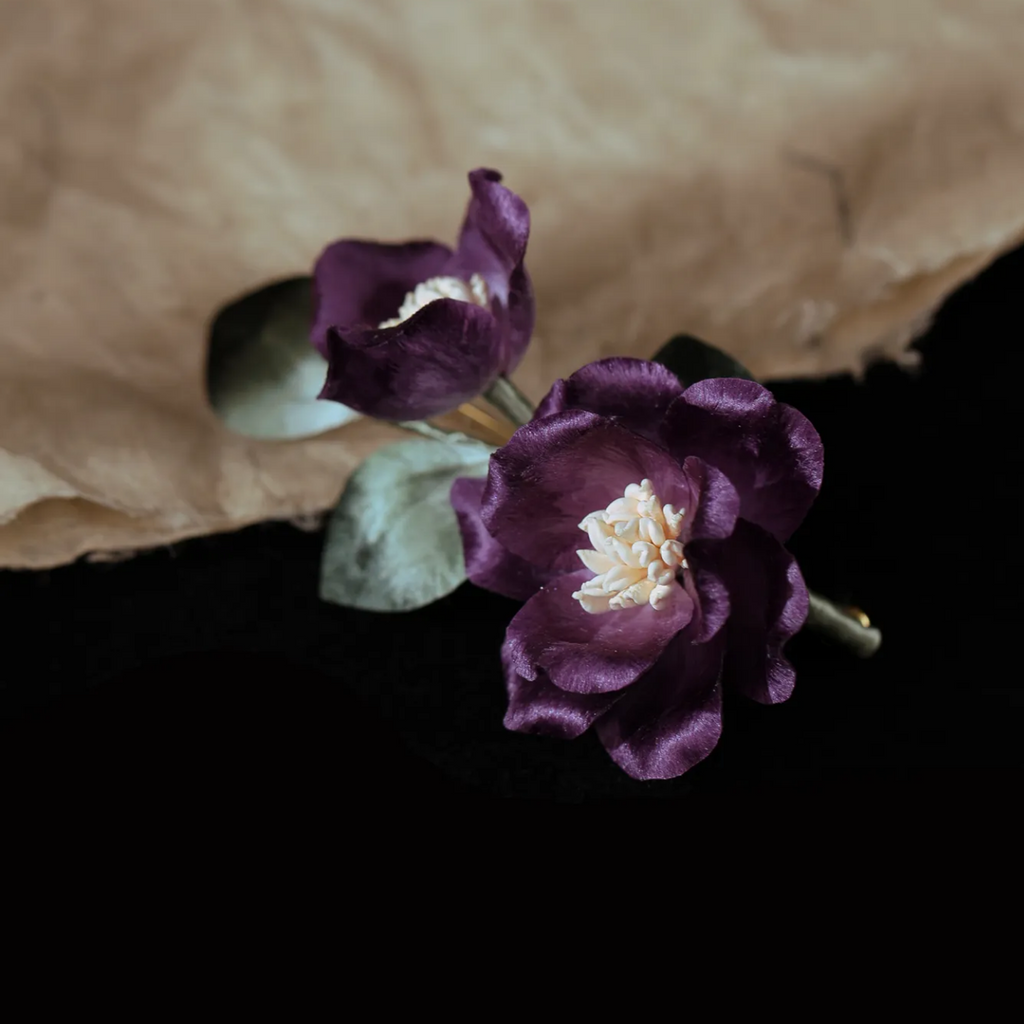 Handmade Purple Camellia Flower Brooch | 100% Silk Thread Ronghua Botanical Jewelry | Nature Inspired Floral Art Gift