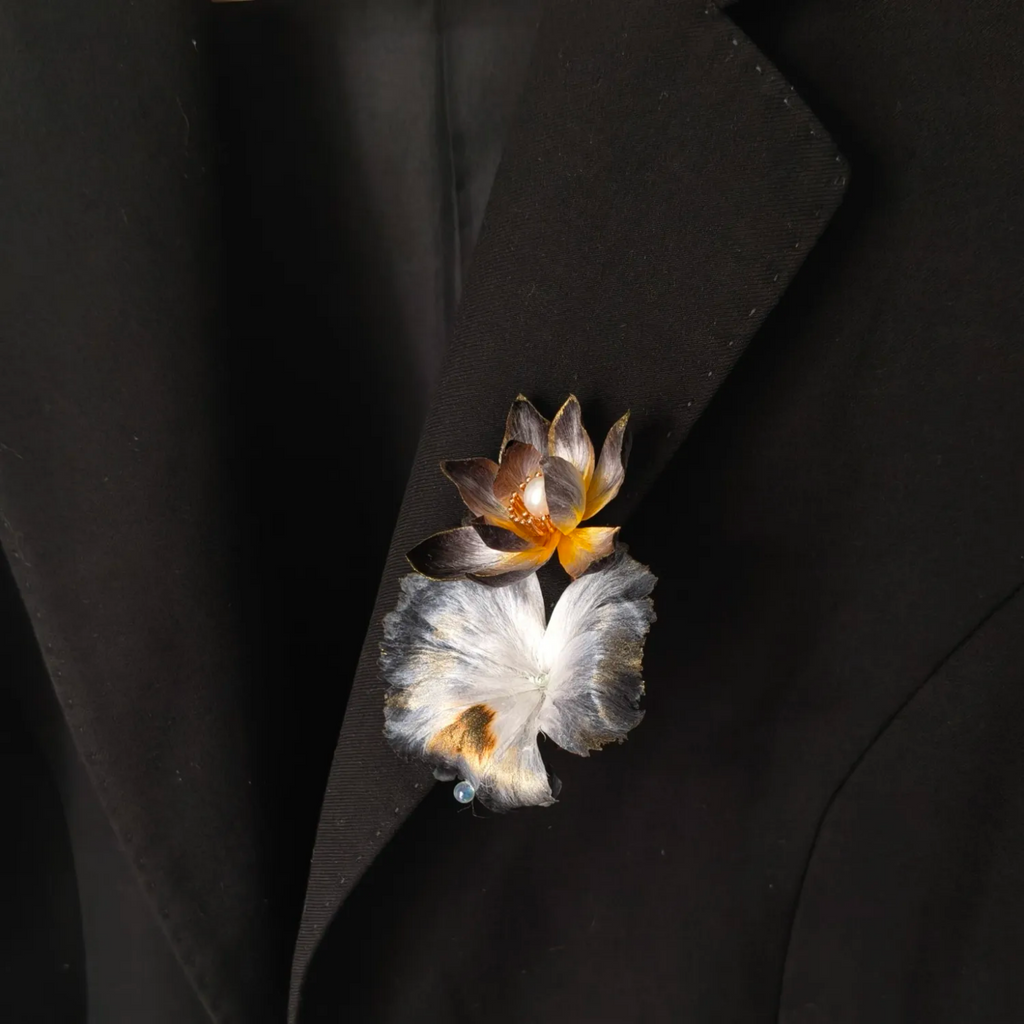 Handmade Ink Lotus Brooch – Botanical Wearable Art Inspired by Nature, Traditional Ronghua Silk Thread Craft, Lotus Flower Jewelry & Elegant Handmade Gift