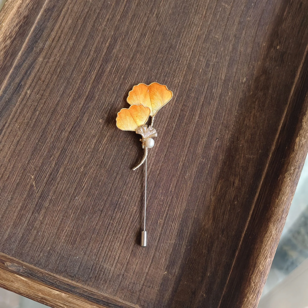 Handmade Ginkgo Leaf Brooch & Hairpin – Botanical Wearable Art Inspired by Nature, Traditional Ronghua Silk Thread Craft, Golden Leaf Jewelry & Meaningful Handmade Gift