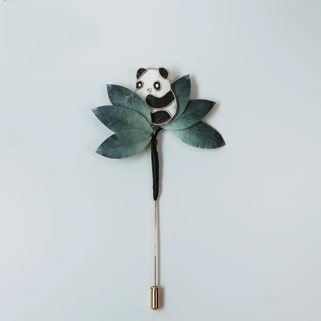 Handmade Panda & Bamboo Brooch – Traditional Ronghua Silk Thread Botanical Jewelry, Nature Inspired Wearable Art & Meaningful Gift