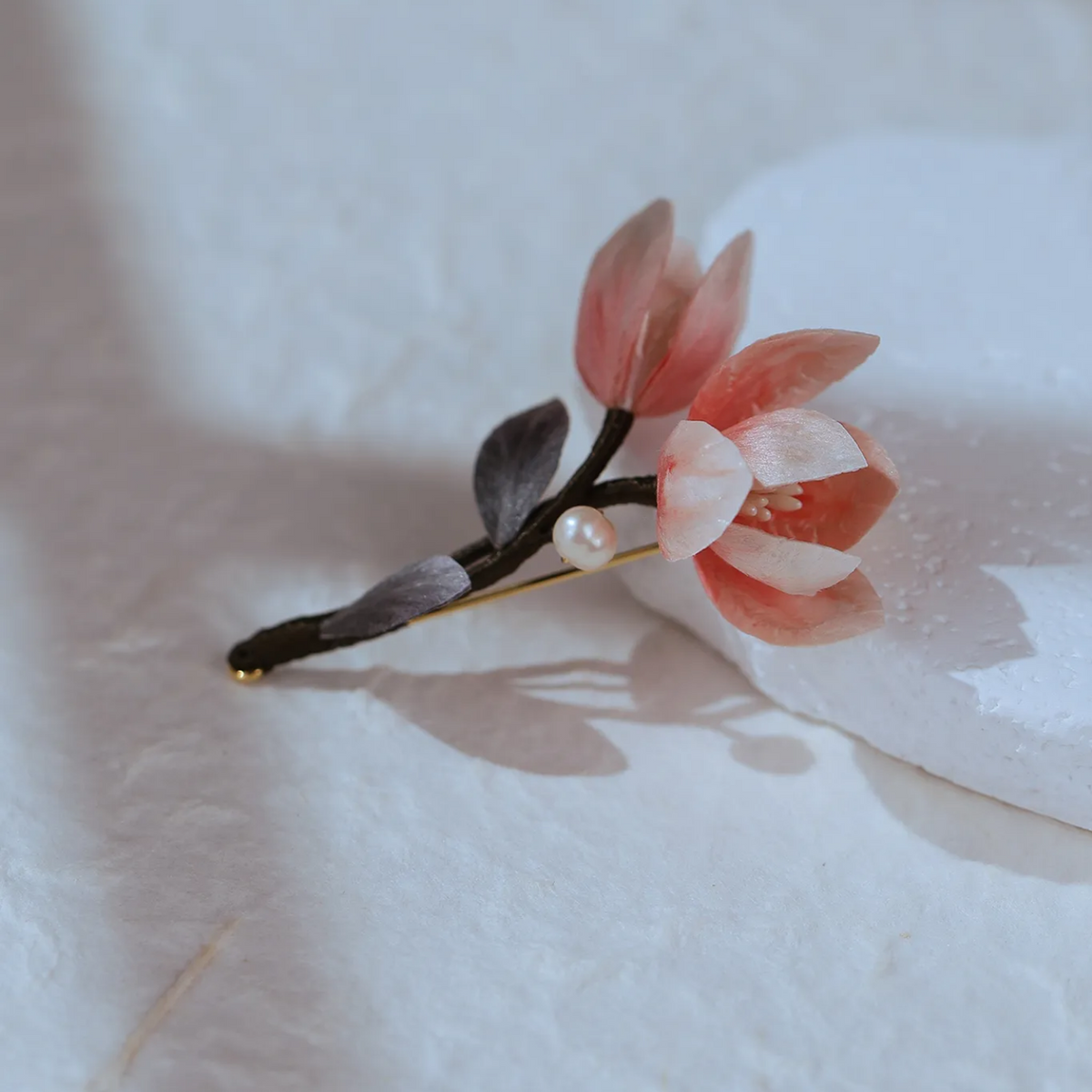 Magnolia Blossom Brooch | Handmade Silk Flower Art Inspired by Spring Nature | Traditional Ronghua Craft Jewelry
