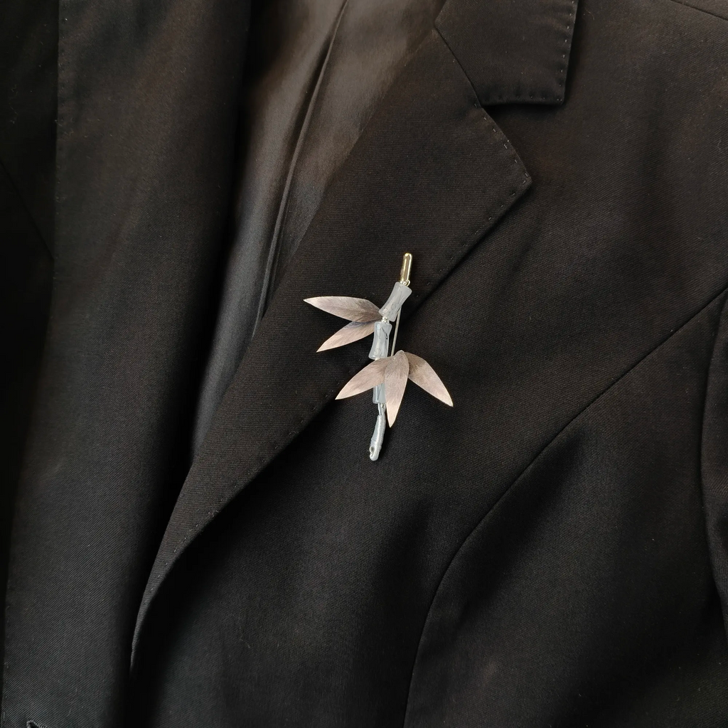 Handmade Bamboo Leaf Brooch – Botanical Wearable Art Inspired by Nature, Traditional Ronghua Silk Thread Craft, Symbol of Growth & Rising Step by Step, Unique Handmade Gift