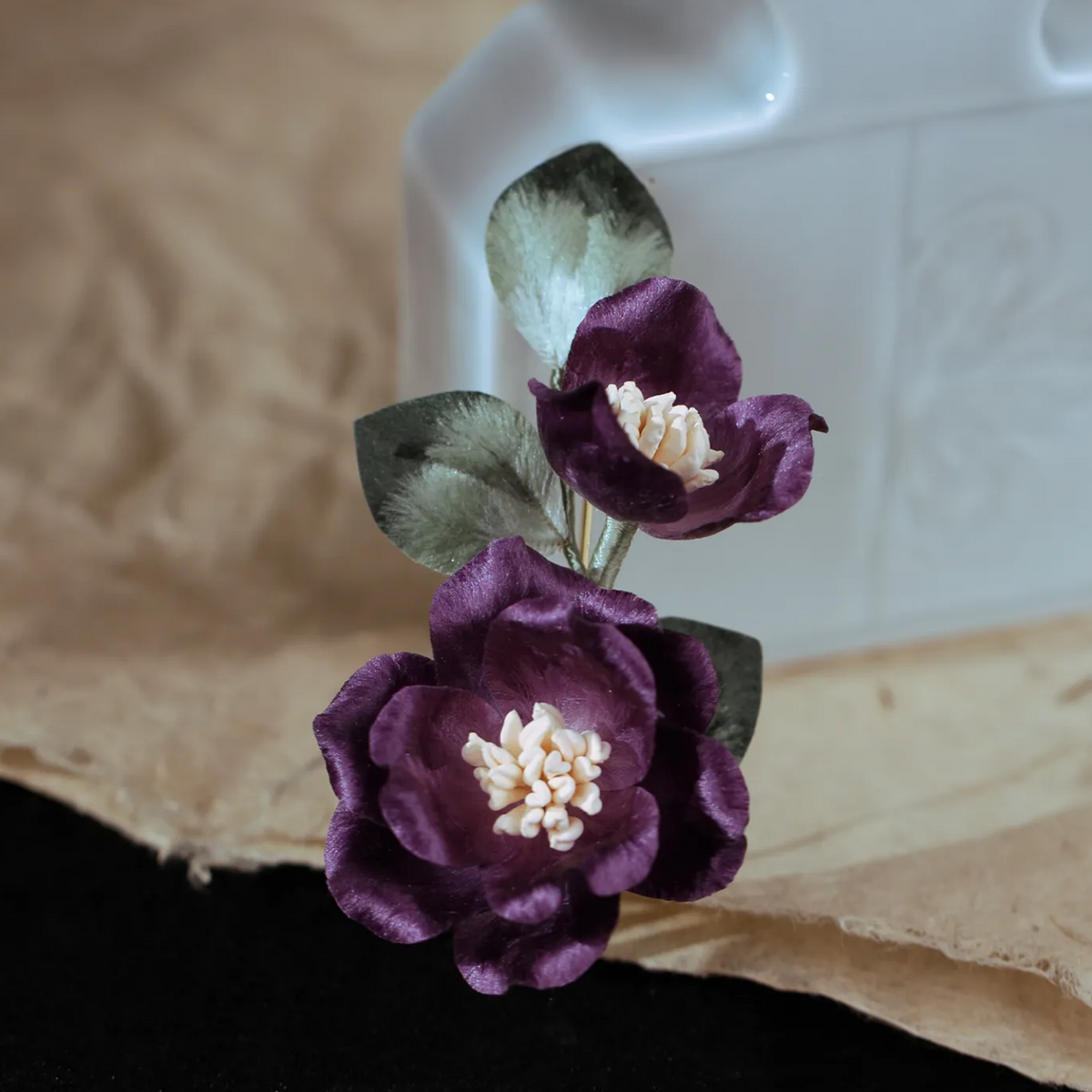 Handmade Purple Camellia Flower Brooch | 100% Silk Thread Ronghua Botanical Jewelry | Nature Inspired Floral Art Gift