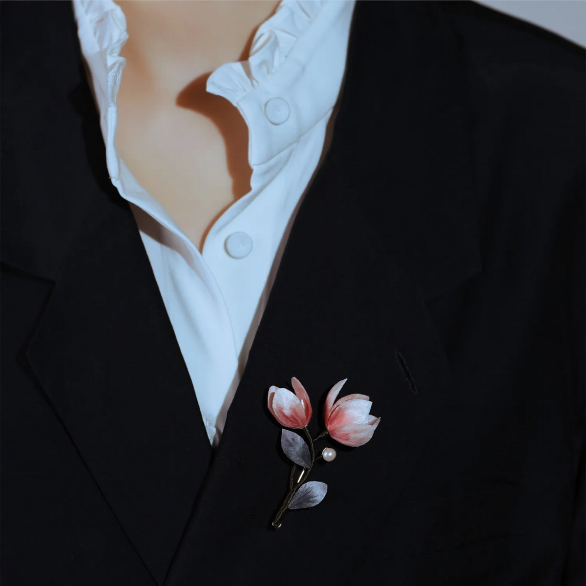 Magnolia Blossom Brooch | Handmade Silk Flower Art Inspired by Spring Nature | Traditional Ronghua Craft Jewelry