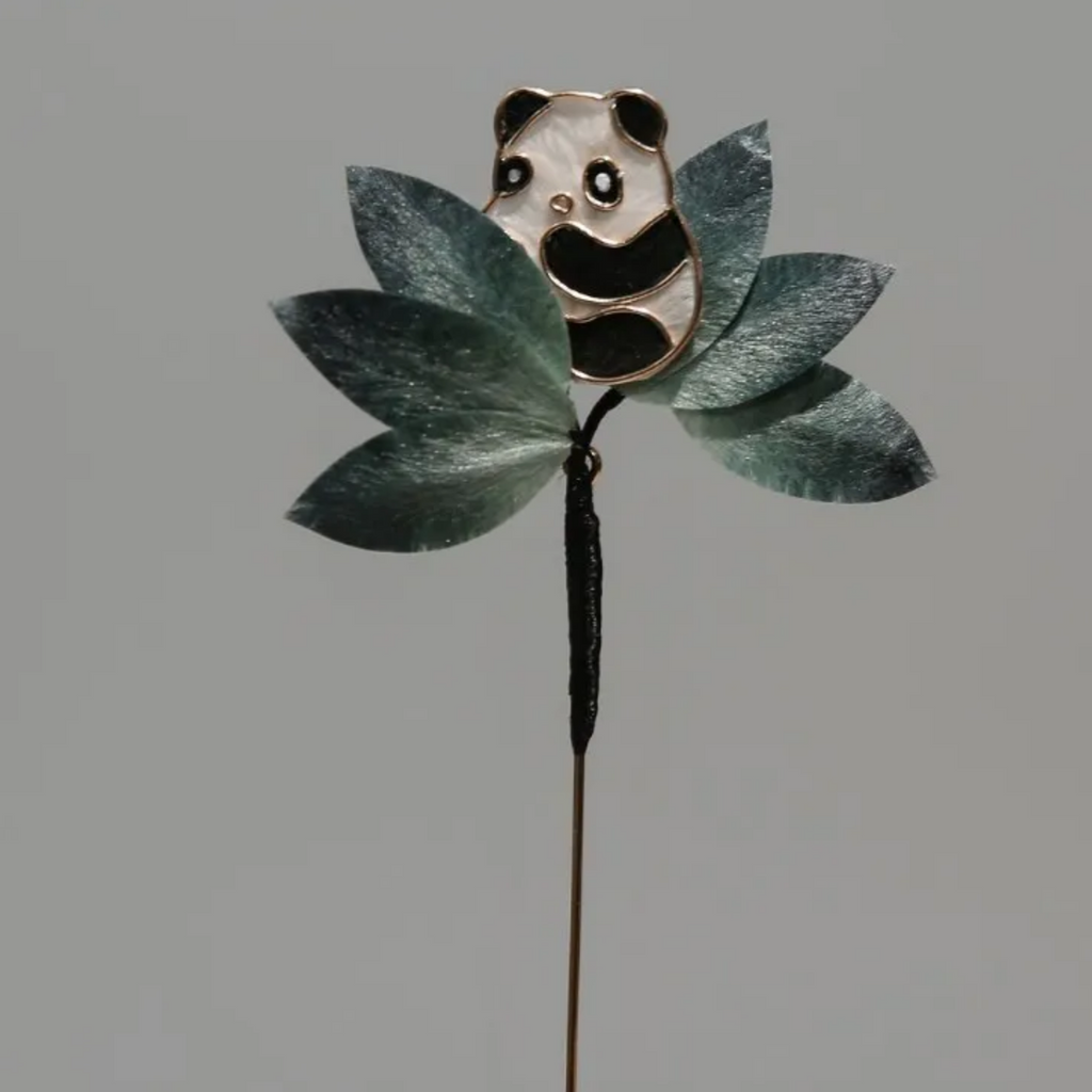 Handmade Panda & Bamboo Brooch – Traditional Ronghua Silk Thread Botanical Jewelry, Nature Inspired Wearable Art & Meaningful Gift