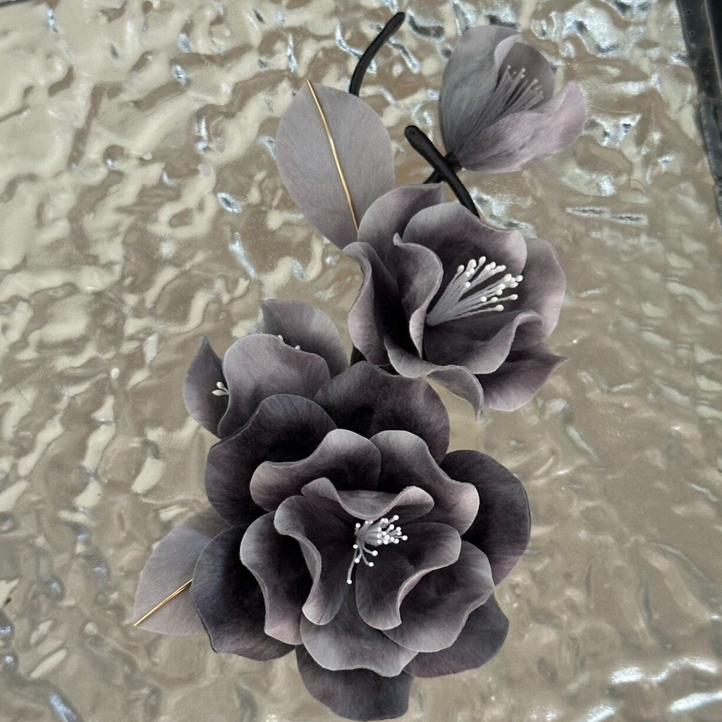 Smoky Gray Camellia Blossom Brooch – Handmade Silk Thread Ronghua Botanical Jewelry, Nature Inspired Wearable Flower Art & Gift