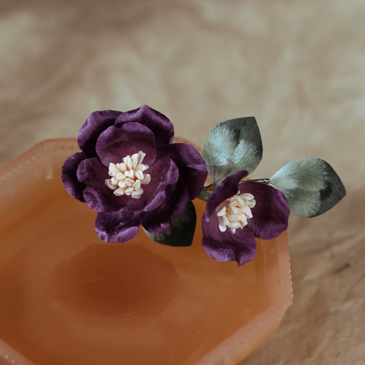 Handmade Purple Camellia Flower Brooch | 100% Silk Thread Ronghua Botanical Jewelry | Nature Inspired Floral Art Gift
