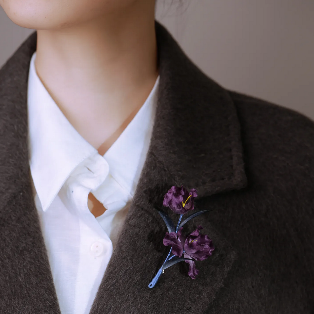 Handmade Purple Iris Flower Brooch | 100% Silk Thread Botanical Jewelry | Ronghua Traditional Craft Floral Gift for Nature Lovers