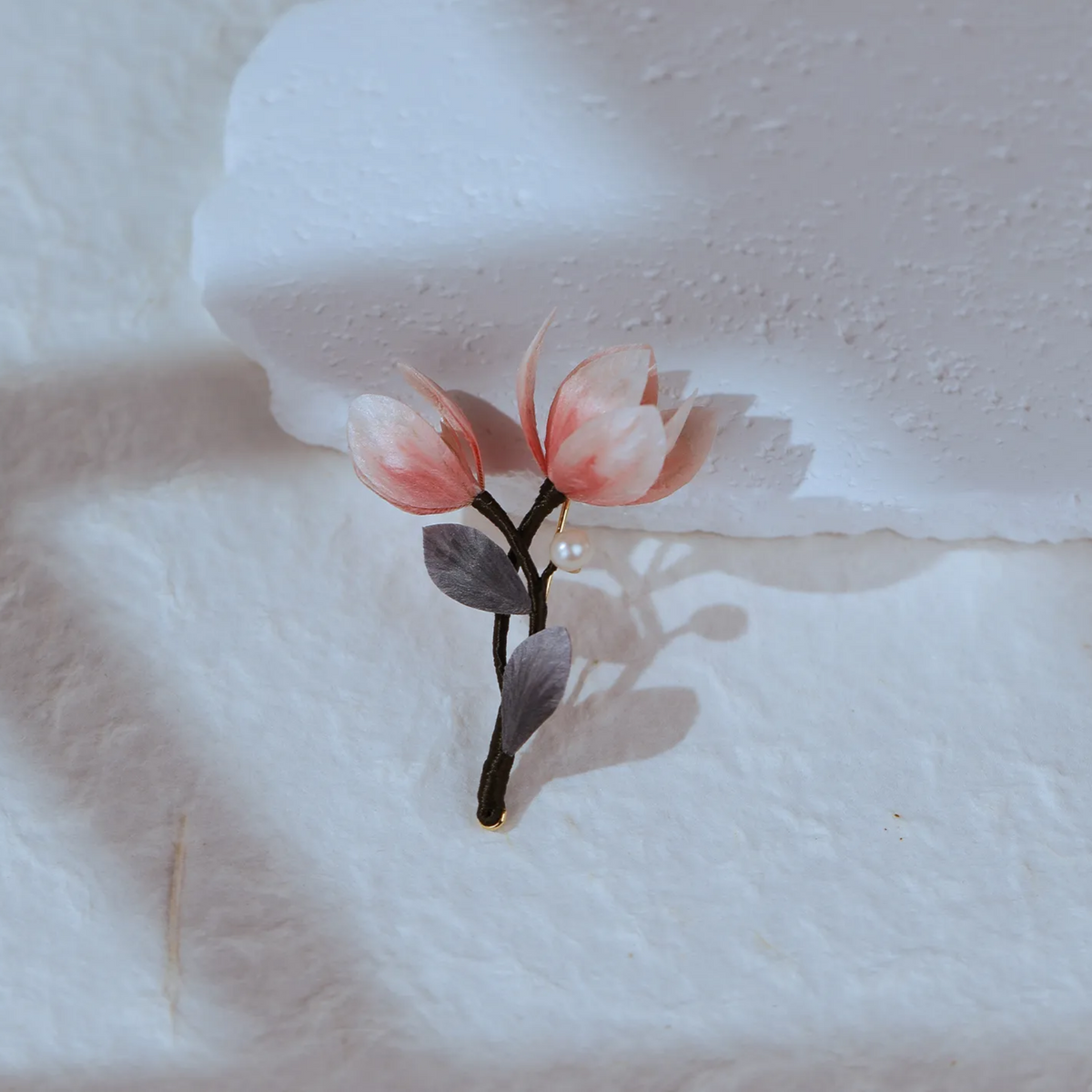Magnolia Blossom Brooch | Handmade Silk Flower Art Inspired by Spring Nature | Traditional Ronghua Craft Jewelry