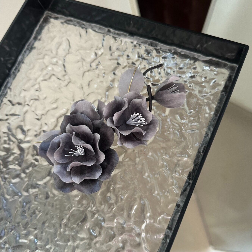 Smoky Gray Camellia Blossom Brooch – Handmade Silk Thread Ronghua Botanical Jewelry, Nature Inspired Wearable Flower Art & Gift