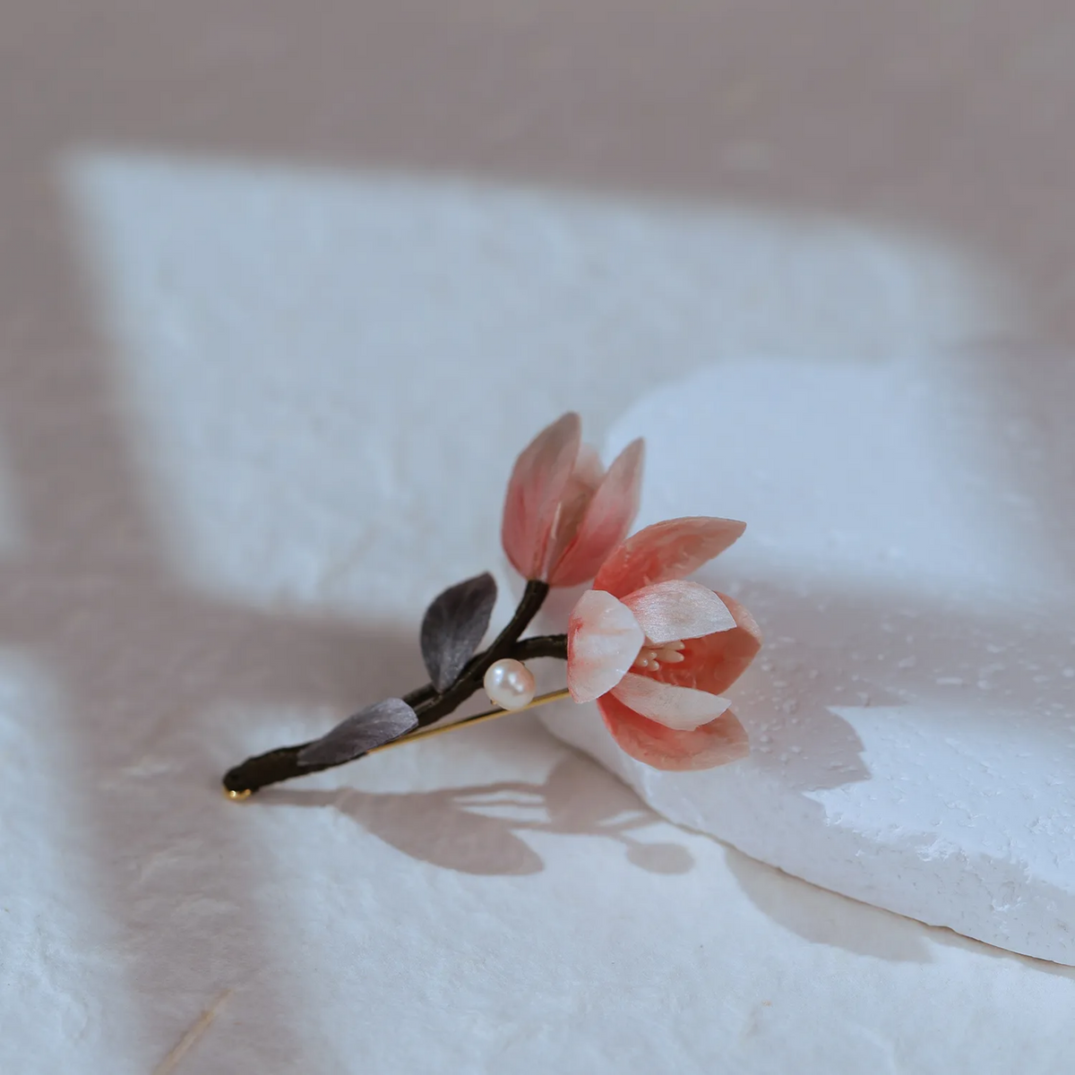 Magnolia Blossom Brooch | Handmade Silk Flower Art Inspired by Spring Nature | Traditional Ronghua Craft Jewelry