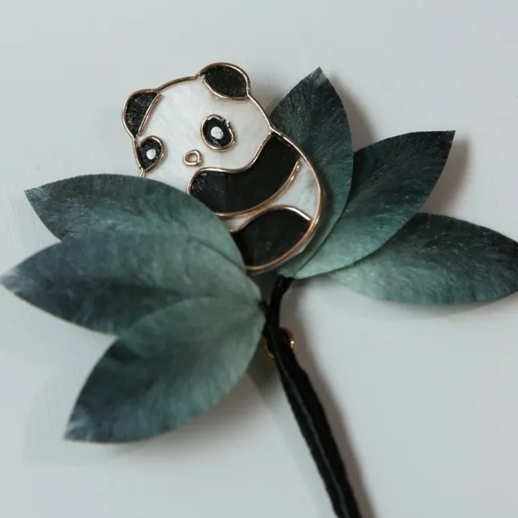 Handmade Panda & Bamboo Brooch – Traditional Ronghua Silk Thread Botanical Jewelry, Nature Inspired Wearable Art & Meaningful Gift