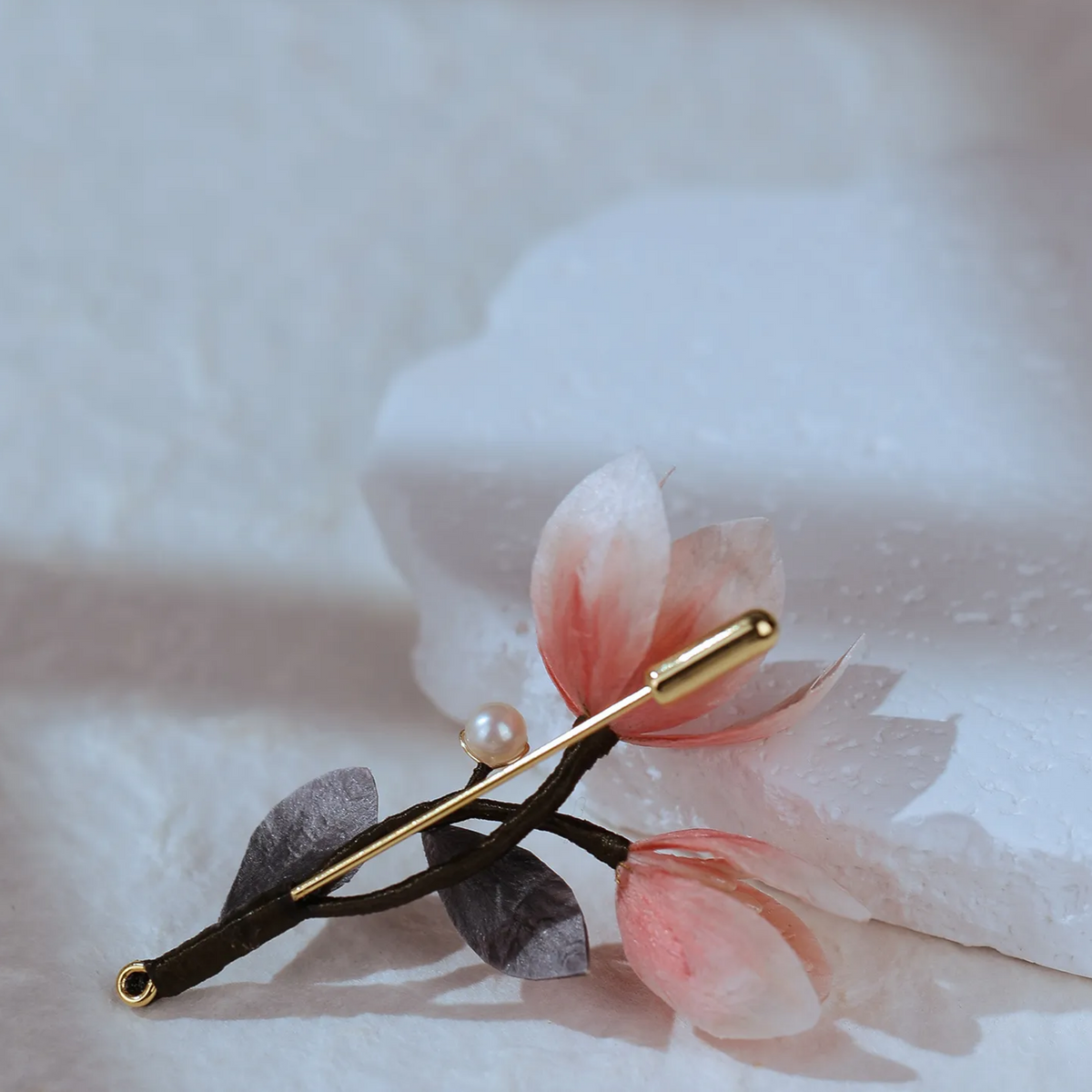 Magnolia Blossom Brooch | Handmade Silk Flower Art Inspired by Spring Nature | Traditional Ronghua Craft Jewelry