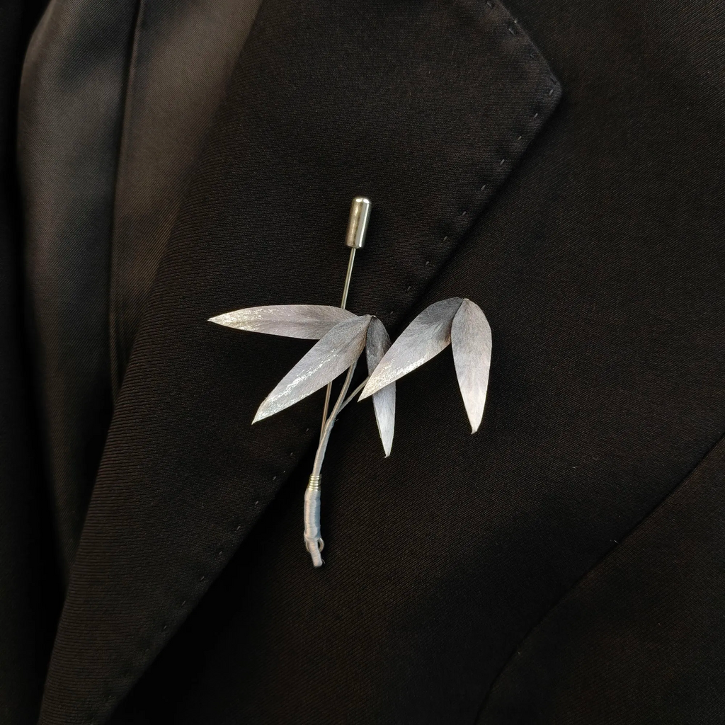 Handmade Bamboo Leaf Brooch – Botanical Wearable Art Inspired by Nature, Traditional Ronghua Silk Thread Craft, Symbol of Growth & Rising Step by Step, Unique Handmade Gift