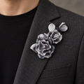 Smoky Gray Camellia Blossom Brooch – Handmade Silk Thread Ronghua Botanical Jewelry, Nature Inspired Wearable Flower Art & Gift